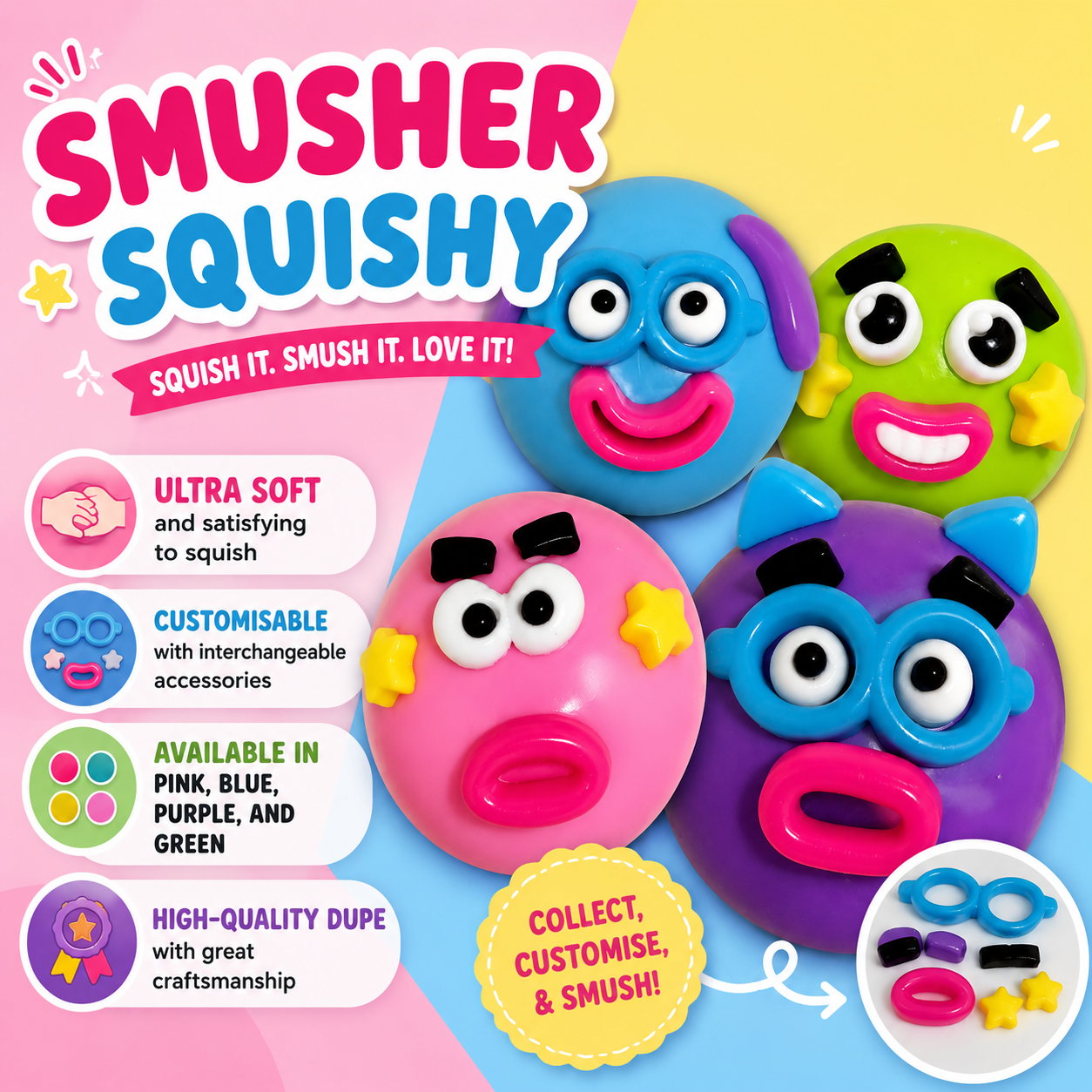 Smusher Squishy 🤪 (1pc RANDOM COLOUR)